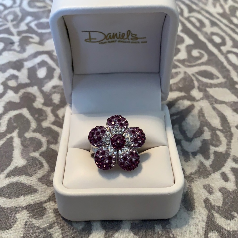 Amethyst and crystal ring